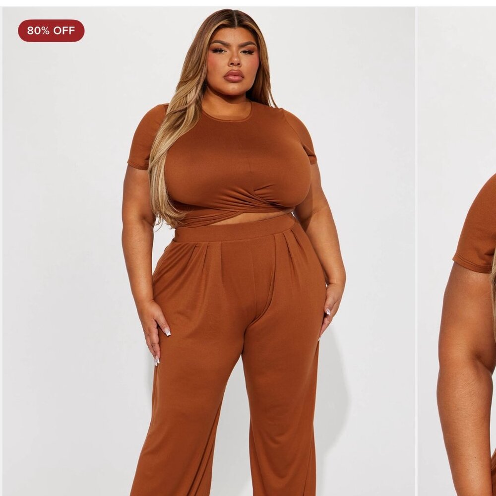 SHEIN Casually Chic Wide Leg Pant Set Mocha Size 1X – New in Package